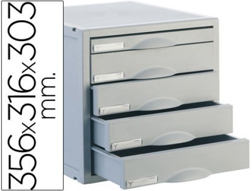 Bloco classificador de secretaria archisystem 5 gavetas cor cinza 4 de 52mm e 1 de 22mm 356x316x303 mm , Archivo 2000 , 49304 , 8429368674012